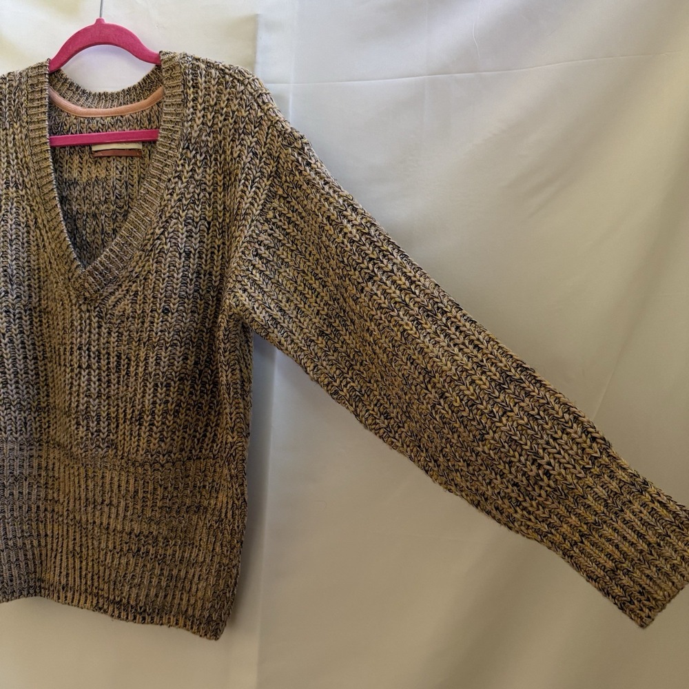Anthropologie Pilcro Marled Chunky V-Neck Wool Blend Knit Sweater Size L Brown - Picture 3 of 11